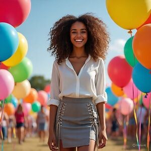 Gray Denim Mini Skirt with Side Lace-Up Detail